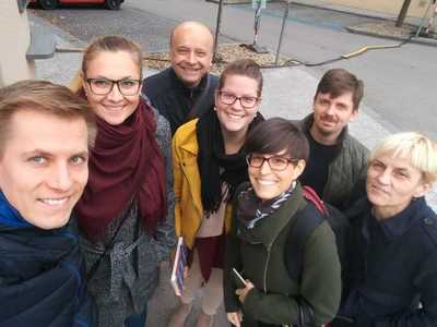 2018 Rodinný brunch k příležitosti stého výročí založení Československa, zleva Mirek, Verča, strejda Pavel, Šárka, Evička, Mára, teta Dana